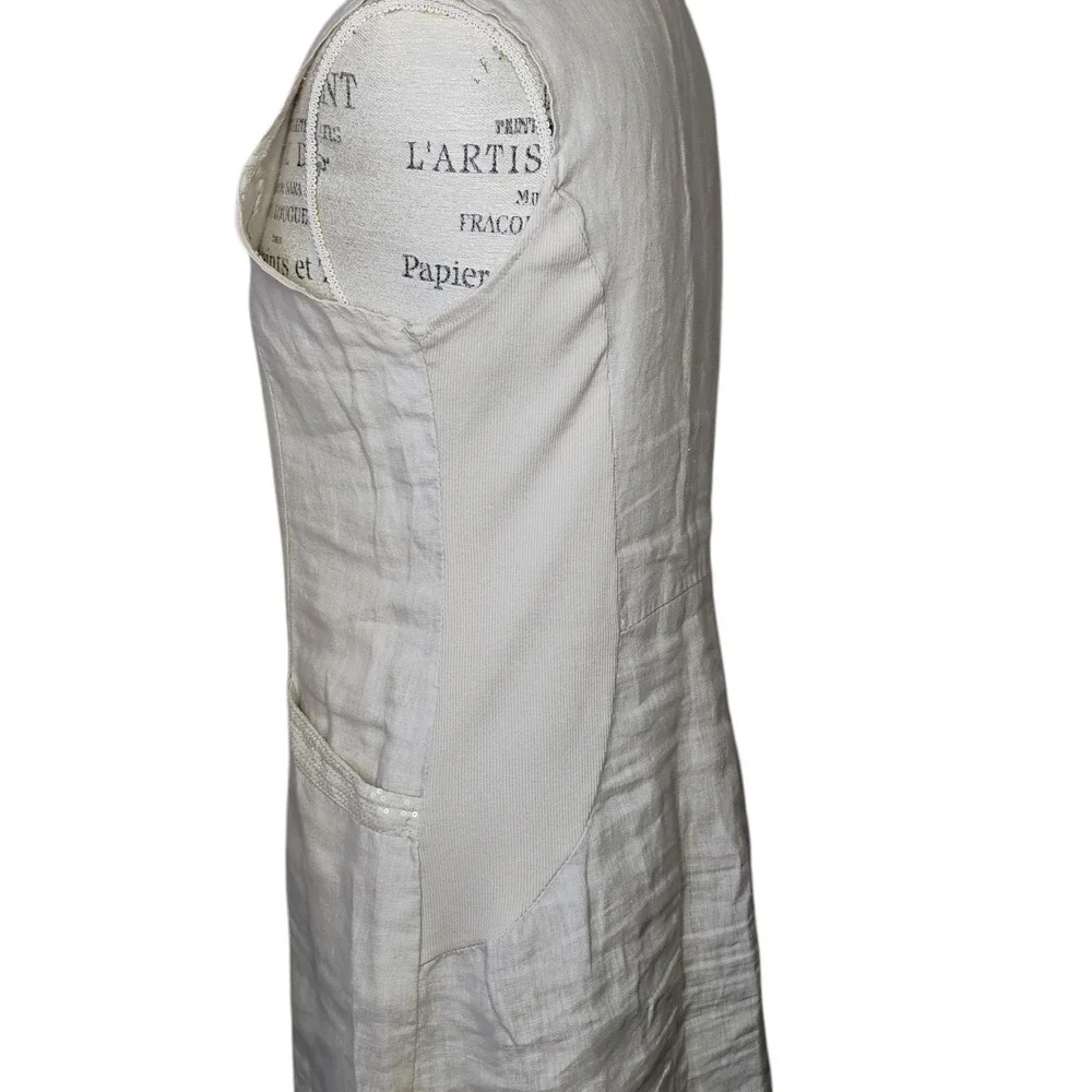 Blu Orchid Italy Linen Dress Beige‎ Womens Small Pockets Minimalist Coastal